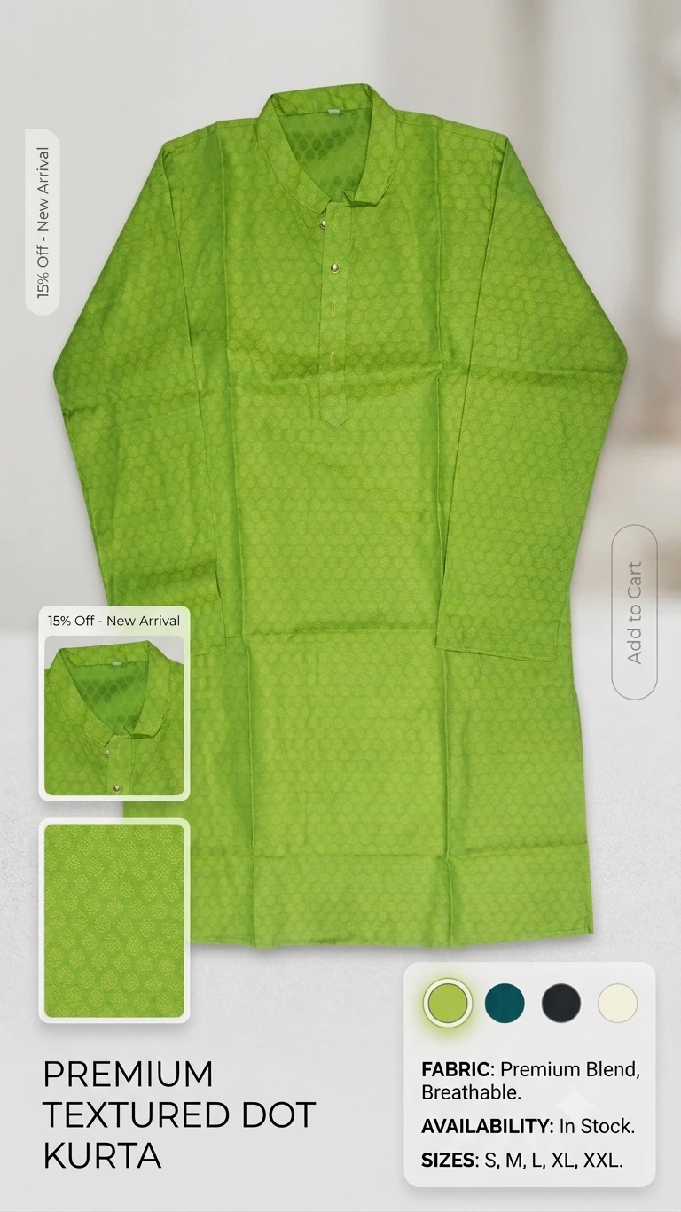 Gaye Holud Special Lime-Green Dot Designer Panjabi